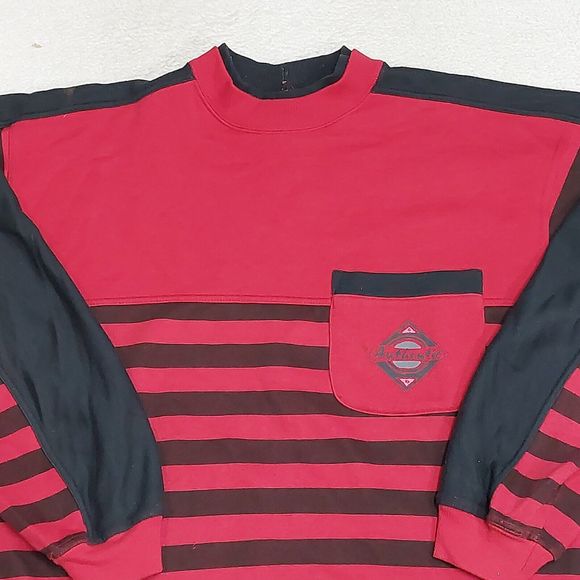 Vintage 90s Express Red & Black Striped Pocket Crewneck Sweatshirt Size Medium - Picture 2 of 7